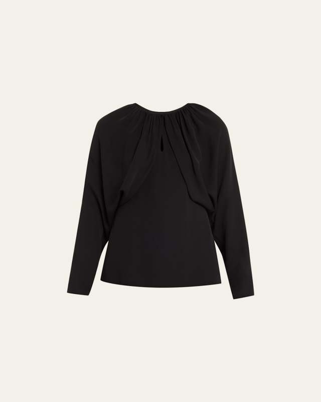 Ruched Bolero-Sleeve Georgette Blous