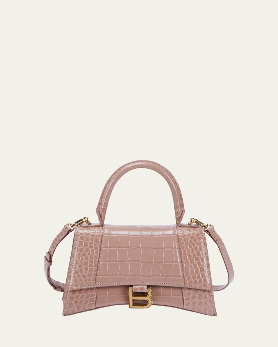 Hourglass Small Croc-Embossed Top-Handle Bag