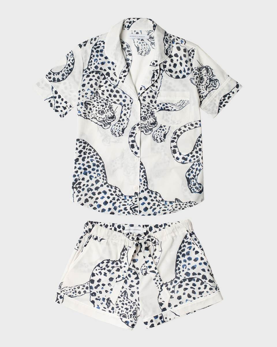 Animal-Print Cotton Shorty Pajama Set