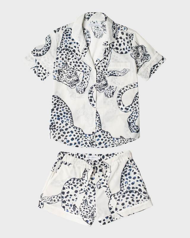 Animal-Print Cotton Shorty Pajama Set