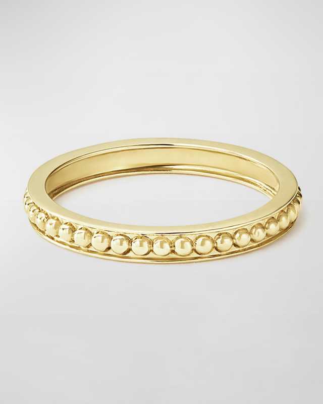 18k Caviar Beaded Stack Ring w/ Beveled Edges, Size 7