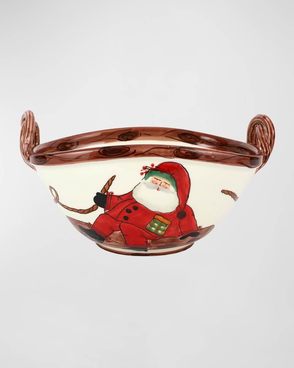 Old St. Nick Handled Oval Bowl with Sleigh