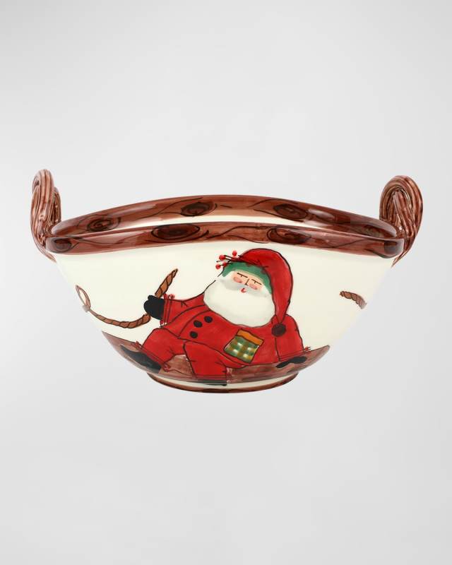 Old St. Nick Handled Oval Bowl with Sleigh