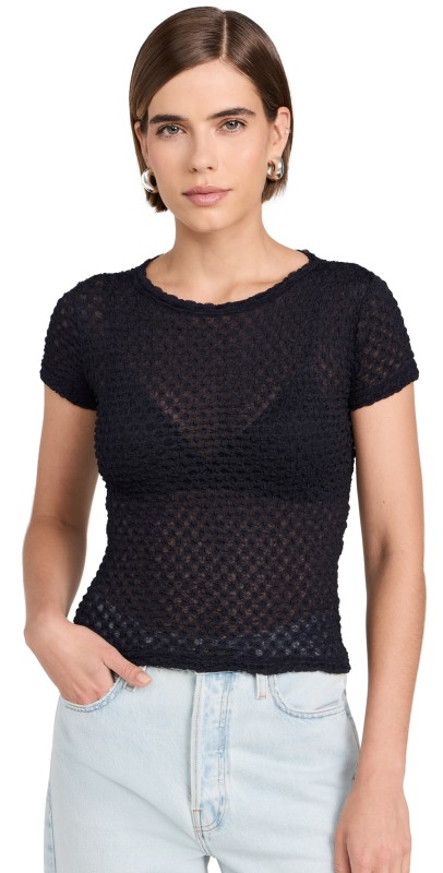 FRAME Mesh Lace Baby Tee Navy