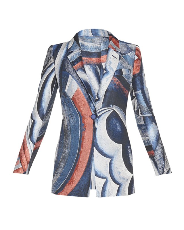 Geometric Jacquard Single-Breasted Blazer