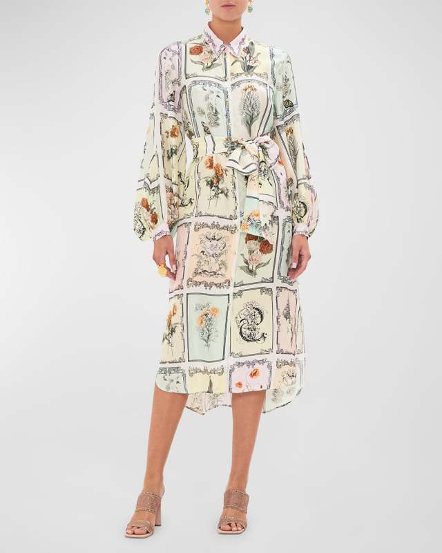 Floral Silk High-Low Midi Shirtdress