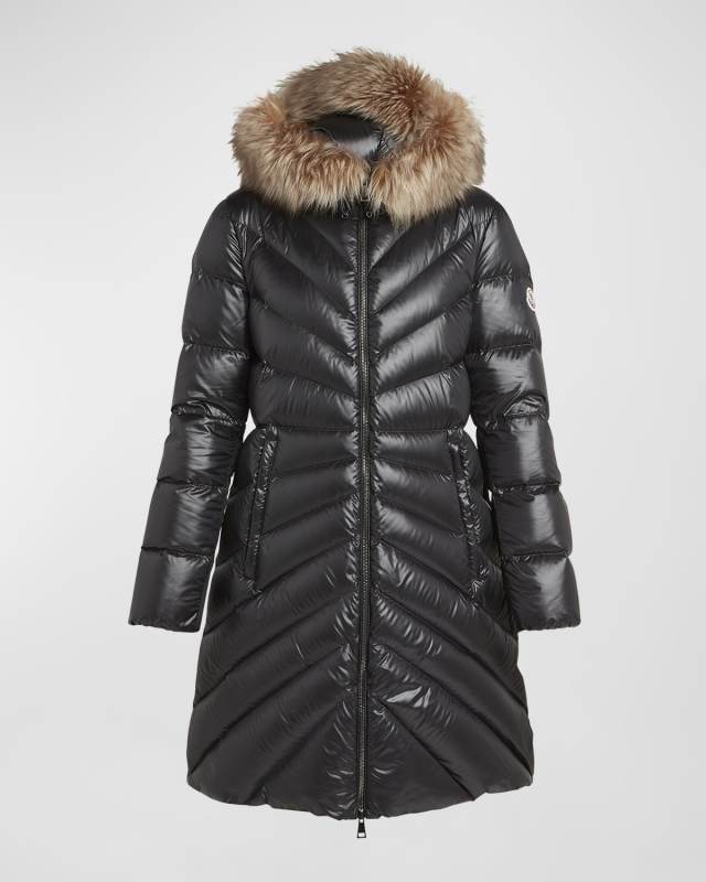 Chandre Long Puffer Coat with Removable Shearling Trim