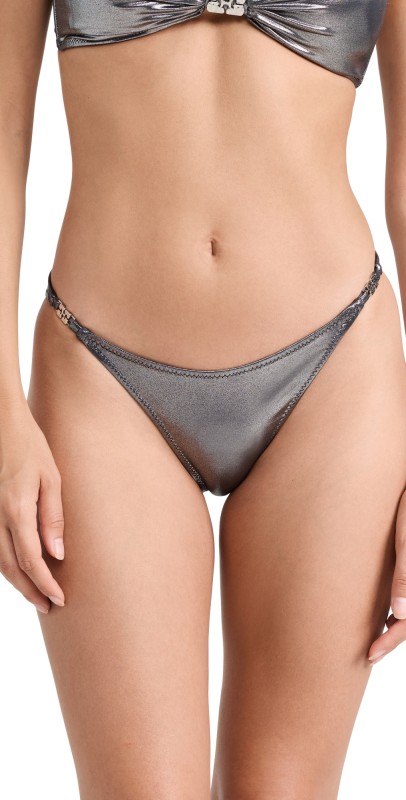 GANNI Recycled Shine Emblem Mini Bikini Bottoms Silver