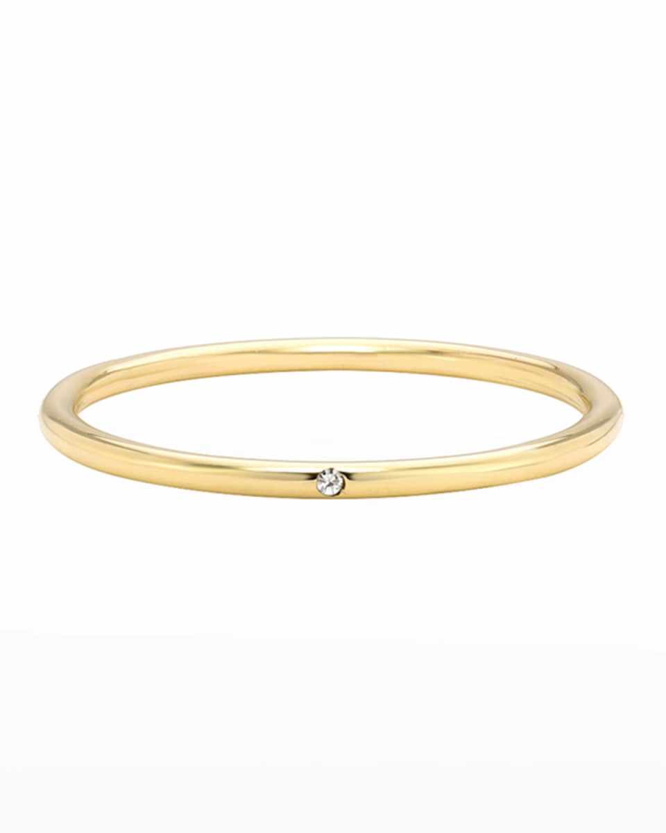 14k Gold Thin Band Ring with Tiny Diamond, Size