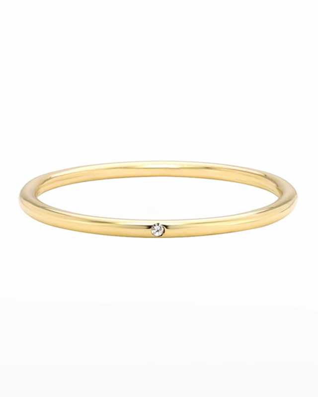 14k Gold Thin Band Ring with Tiny Diamond, Size