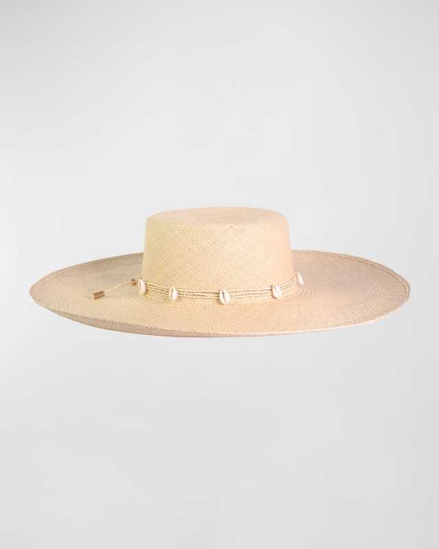 Cordovan Straw Large Brim Hat With Shells