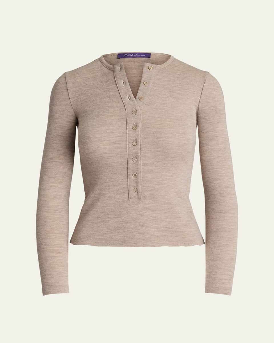 Melange Wool Jersey Henley Pullov