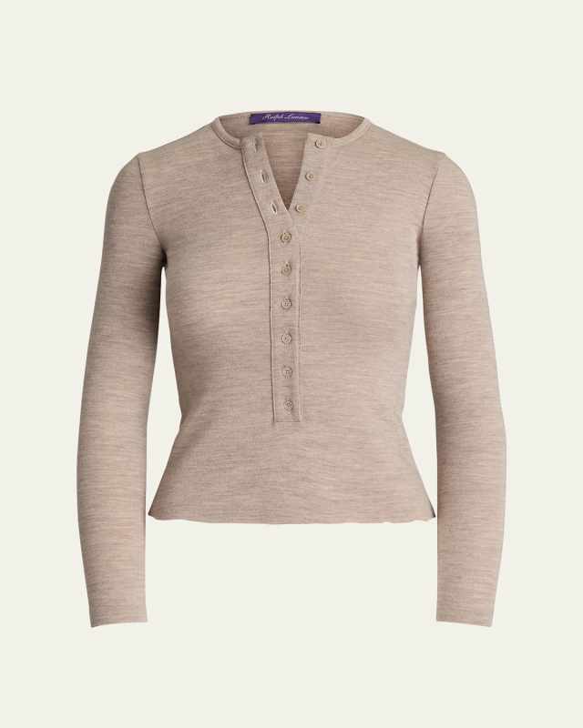 Melange Wool Jersey Henley Pullov