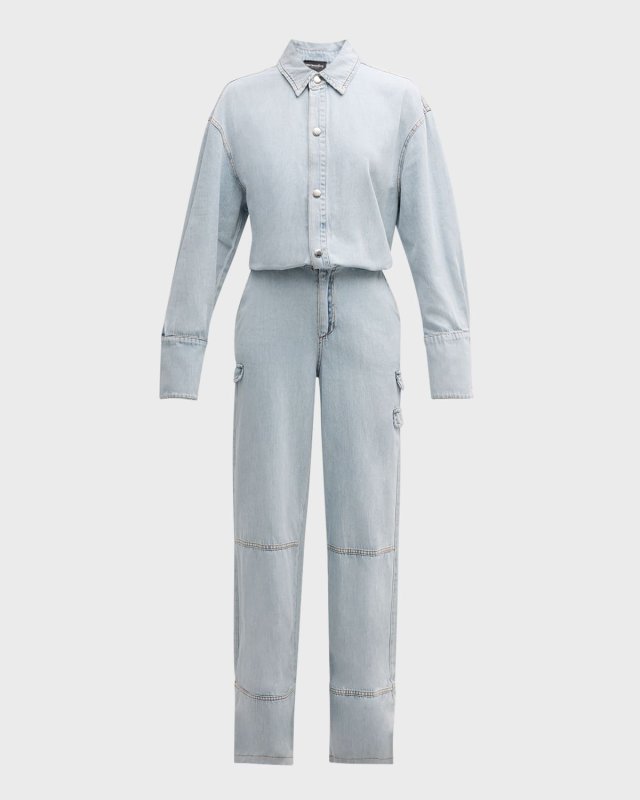 Russo Wide-Leg Long-Sleeve Denim Jumpsuit