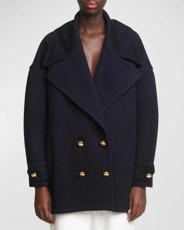 Pebble Double-Breasted Wool Peacoat