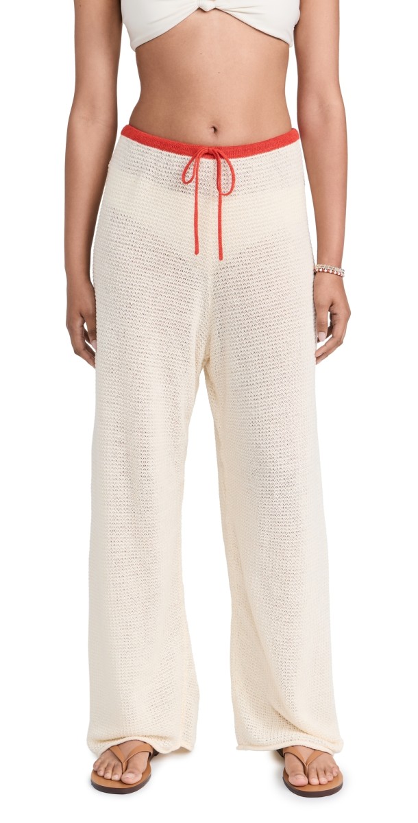 Onia Linen Knit Drawstring Pants Cream/Poinciana