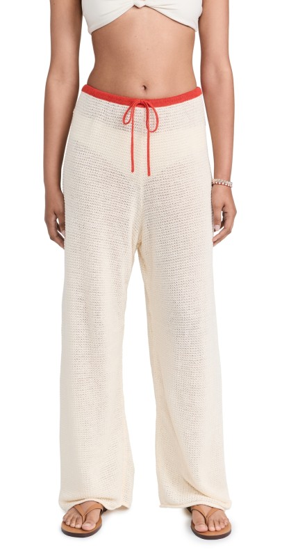 Onia Linen Knit Drawstring Pants Cream/Poinciana