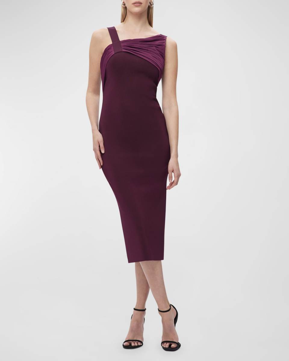 Janelle Pleated Asymmetric Sleeveless Midi Dress