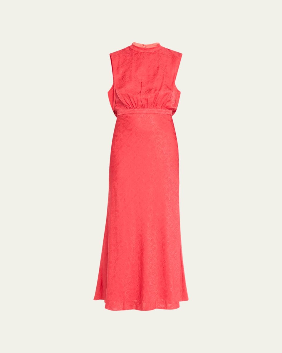 Fleur F Silk Jacquard Sleeveless Midi Dress
