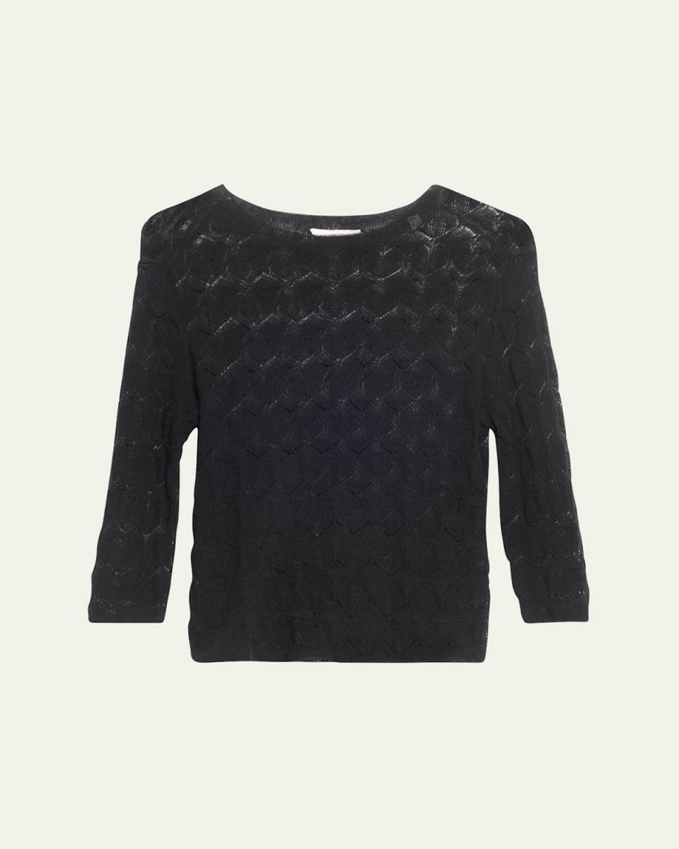 Fine Lace 3/4-Sleeve Crewneck Top
