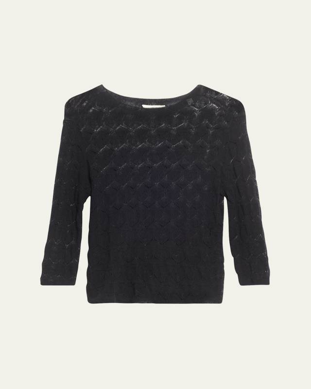 Fine Lace 3/4-Sleeve Crewneck Top