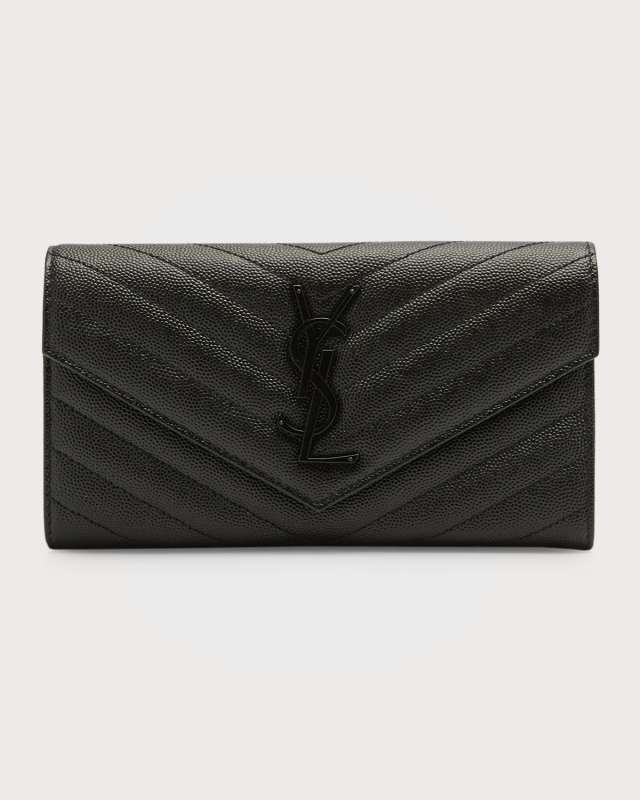 YSL Monogram Large Flap Wallet in Grained Leather