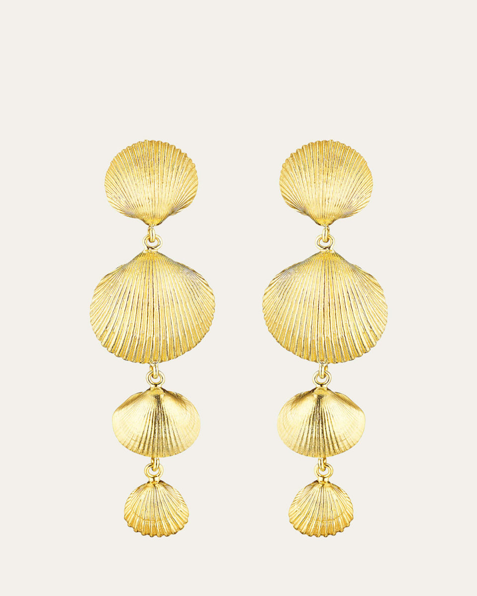 18K Yellow Gold Shell Drop Earrings