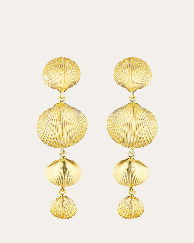 18K Yellow Gold Shell Drop Earrings