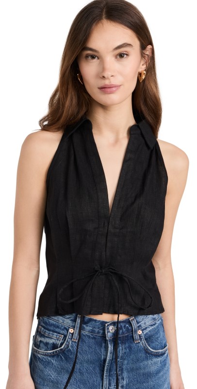 HEVRON Sloan Linen Vest Black