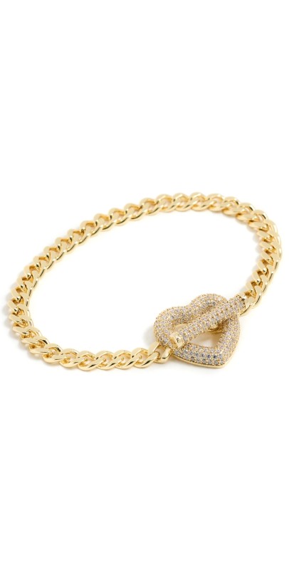 By Adina Eden Pave Heart Toggle Cuban Link Bracelet Gold