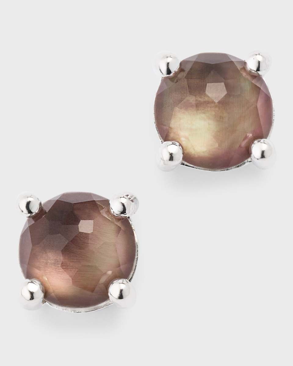 925 Rock Candy Mini Stud Earrings in Clear Quartz and Black Shell