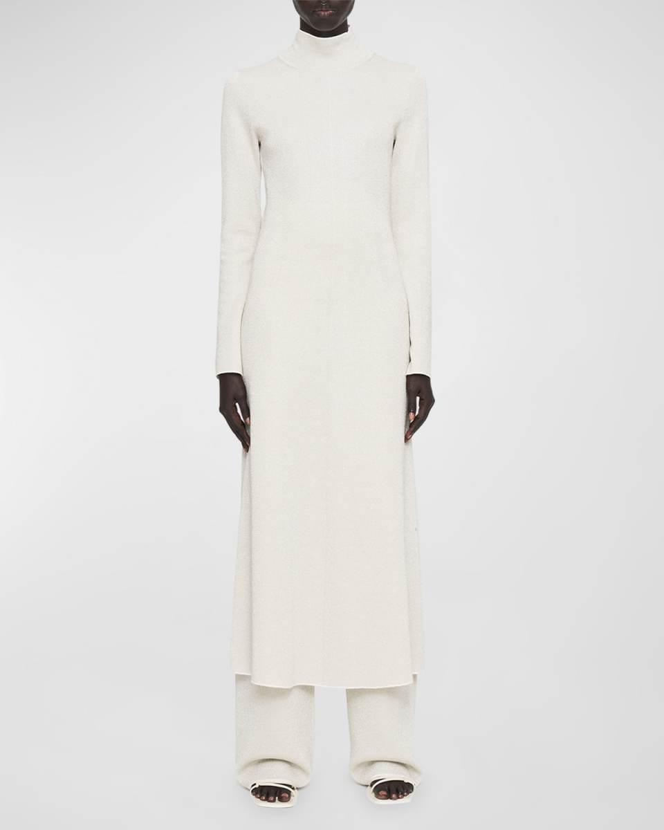 Metallic Mock-Neck Midi Sweater Dress