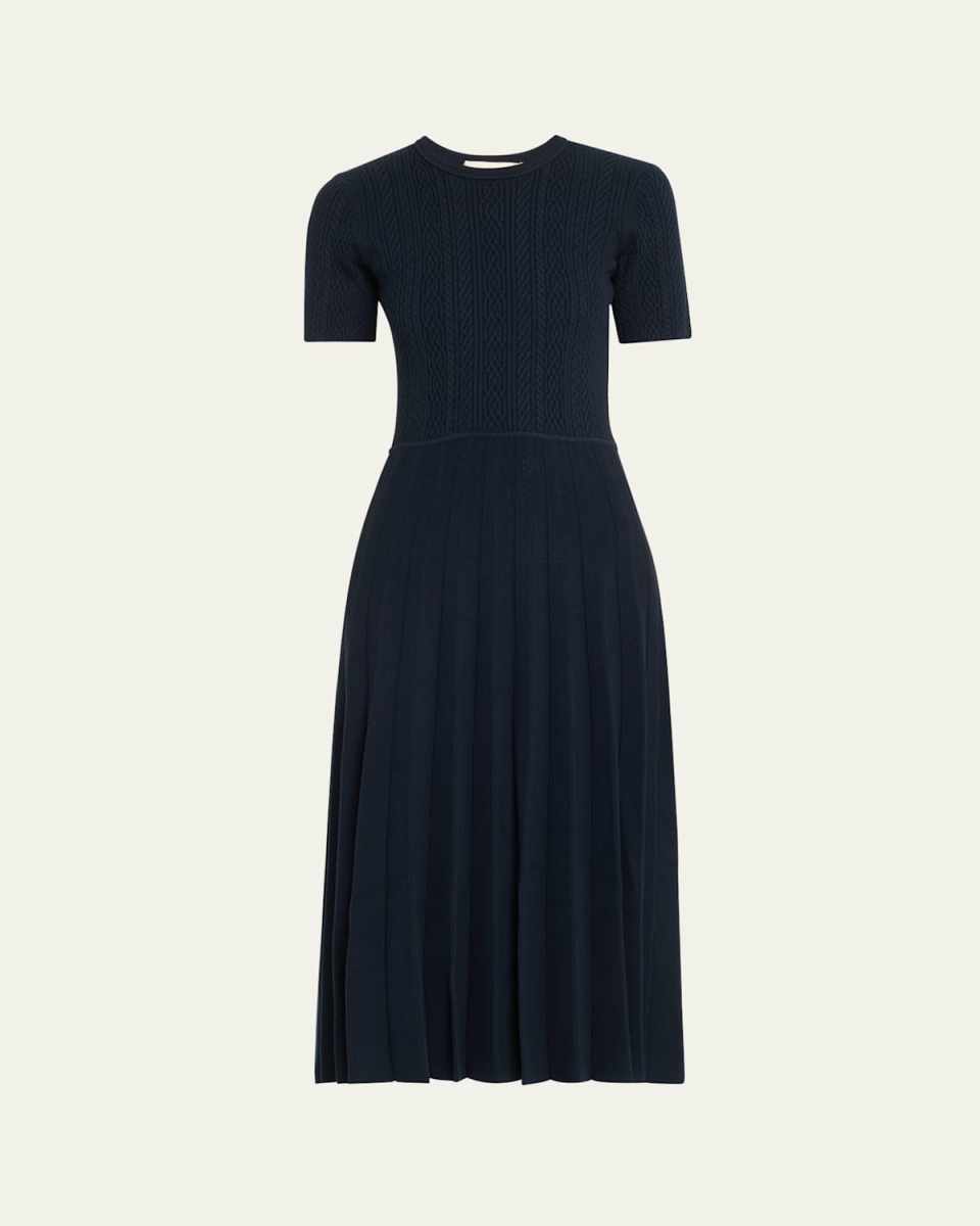 Short Sleeve Wool Cable Midi Dress