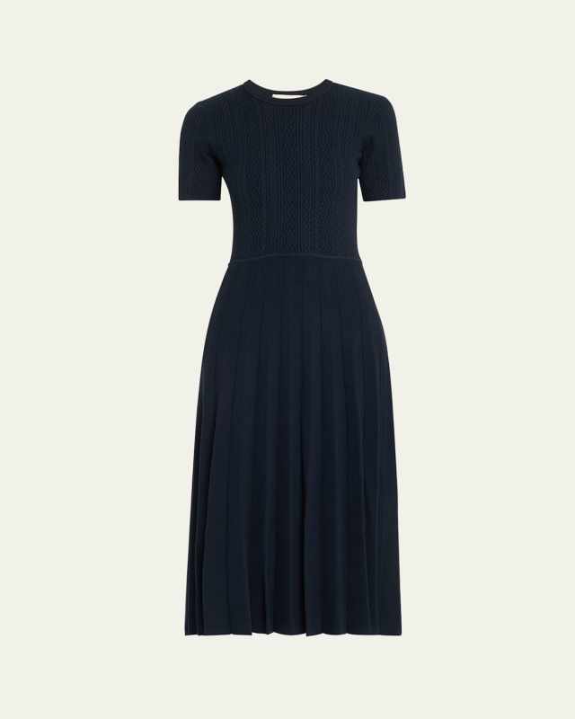 Short Sleeve Wool Cable Midi Dress