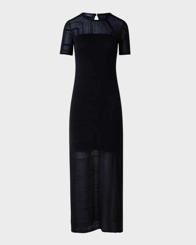 Lizzie Lines Ajoure Knit Short-Sleeve Midi Dress