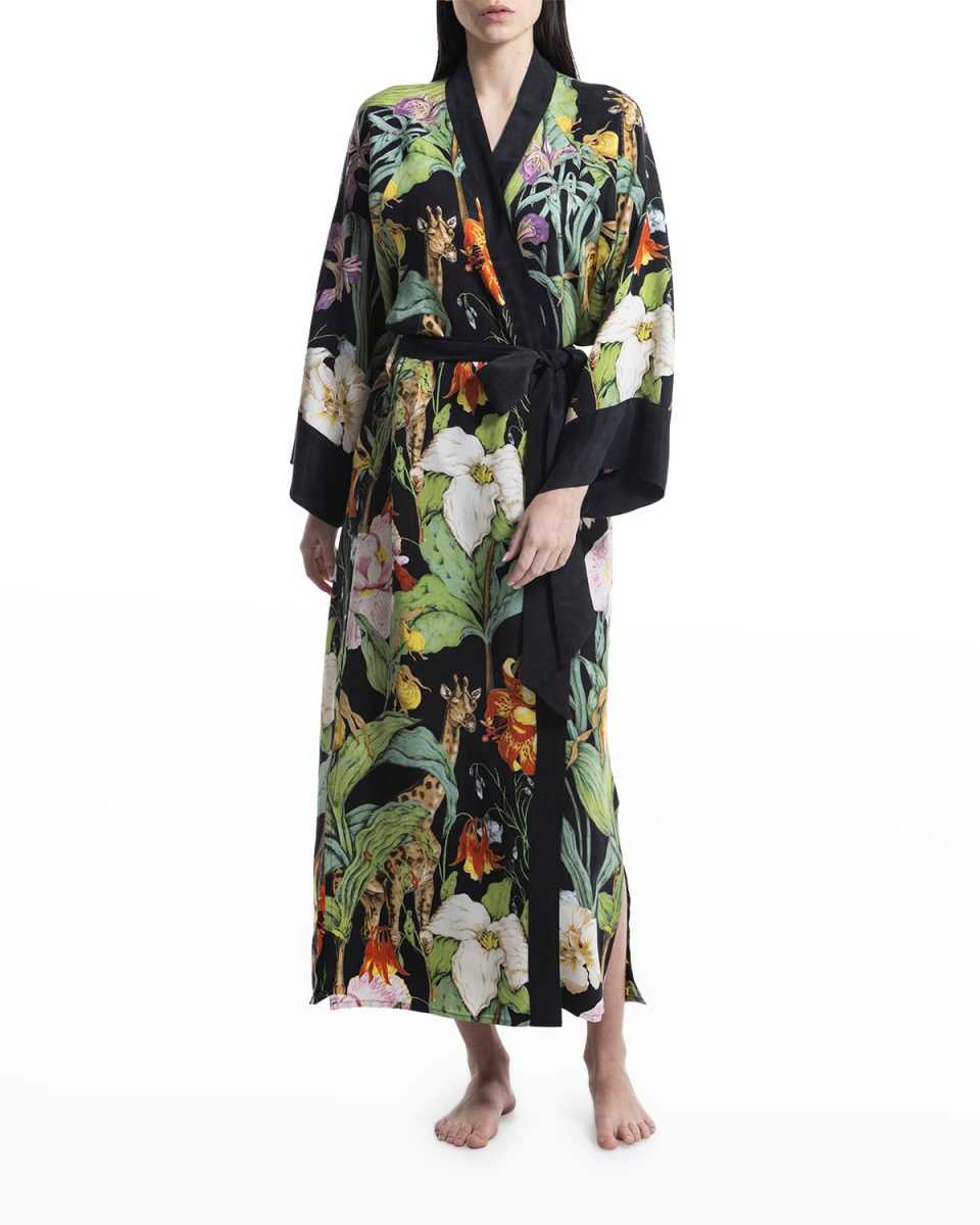 Printed Vegan Silk Kimono Robe