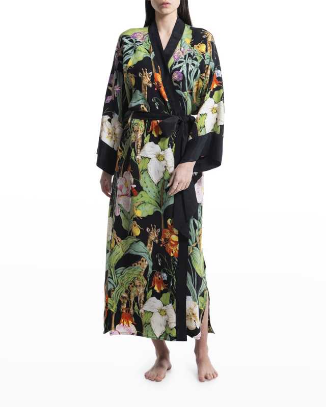 Printed Vegan Silk Kimono Robe