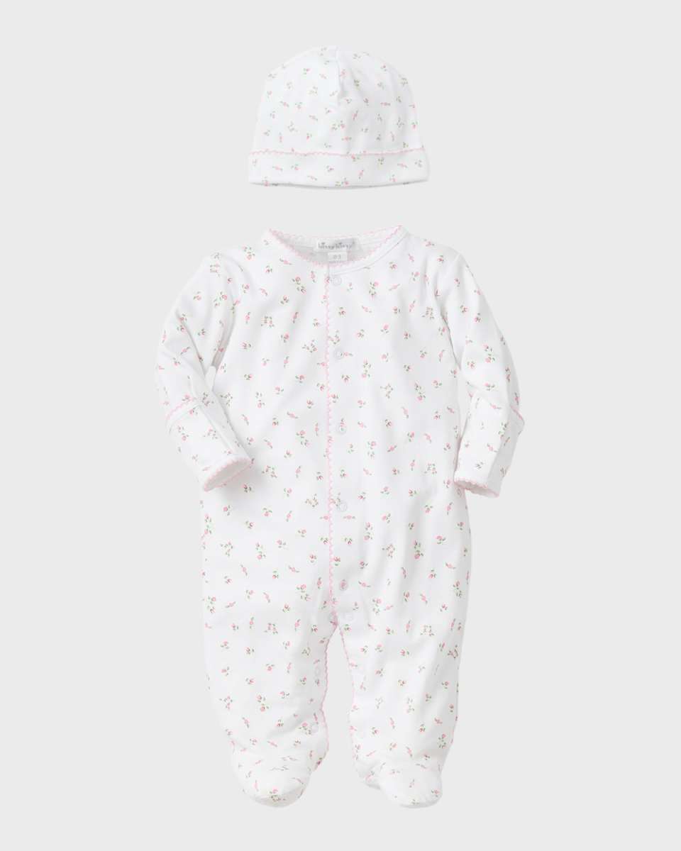 Girl's Garden Rose Footie & Hat Set, Size Premie-3M