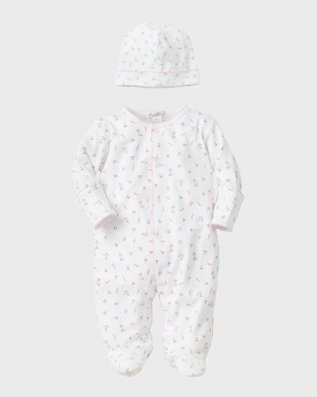 Girl's Garden Rose Footie & Hat Set, Size Premie-3M