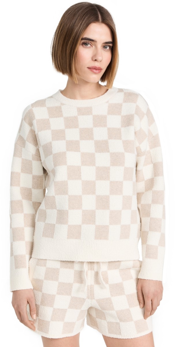 Barefoot Dreams Cozy Cotton Checkered Pullover Oatmeal/Cream