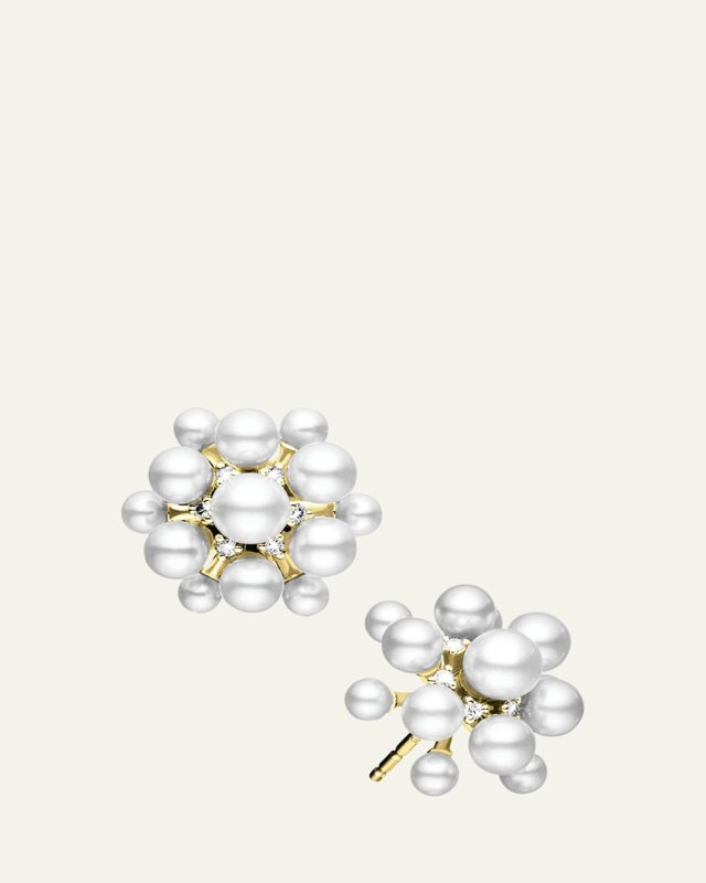18k Gold Pearl & Diamond Orbit Earrings