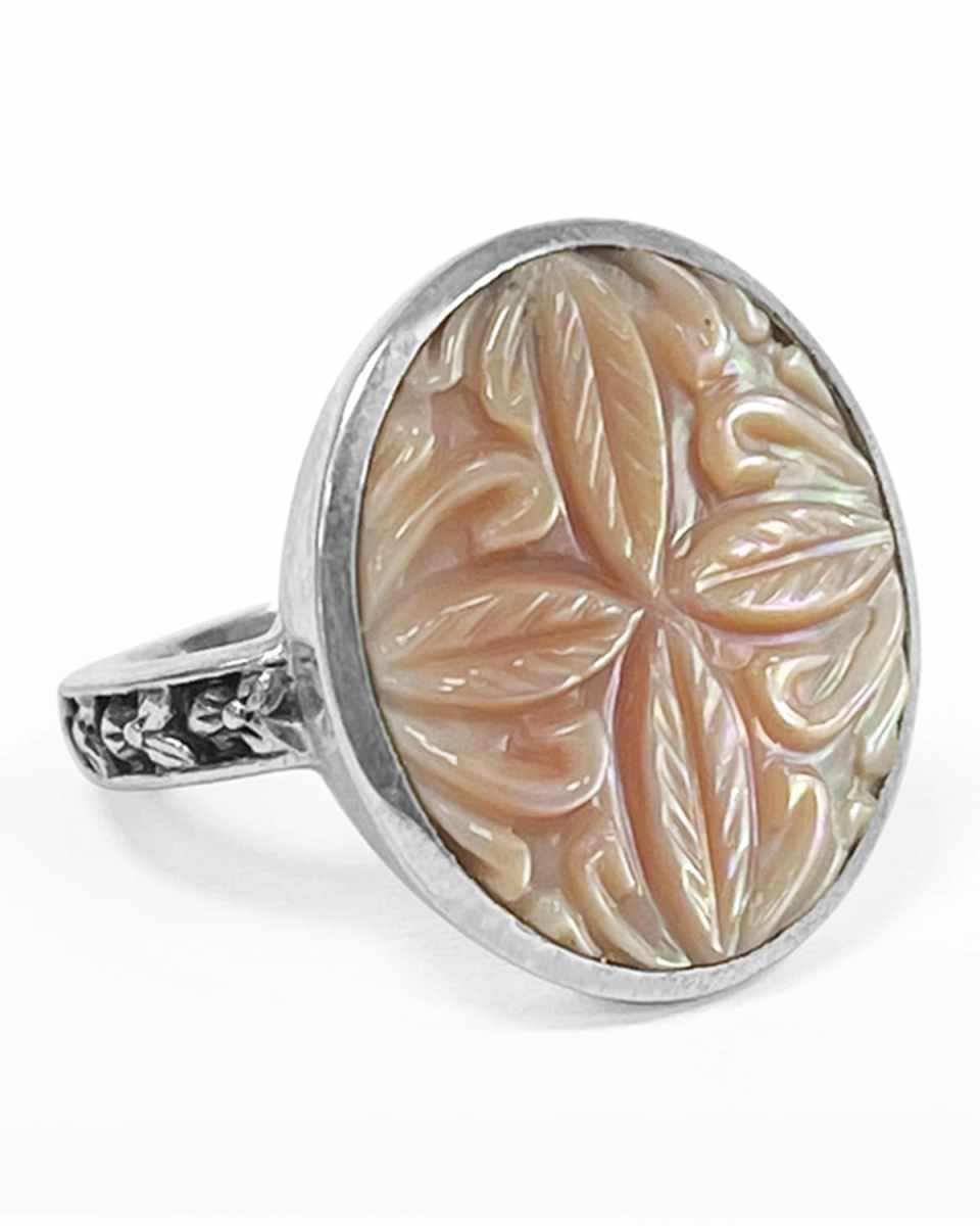 Hand-Carved Natural Rose Mother-of-Pearl Ring, Size