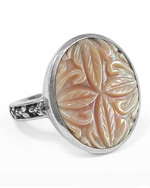 Hand-Carved Natural Rose Mother-of-Pearl Ring, Size
