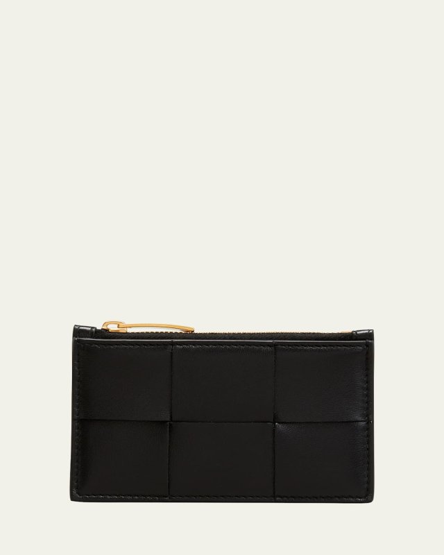 Intrecciato Leather Zip Card Holder