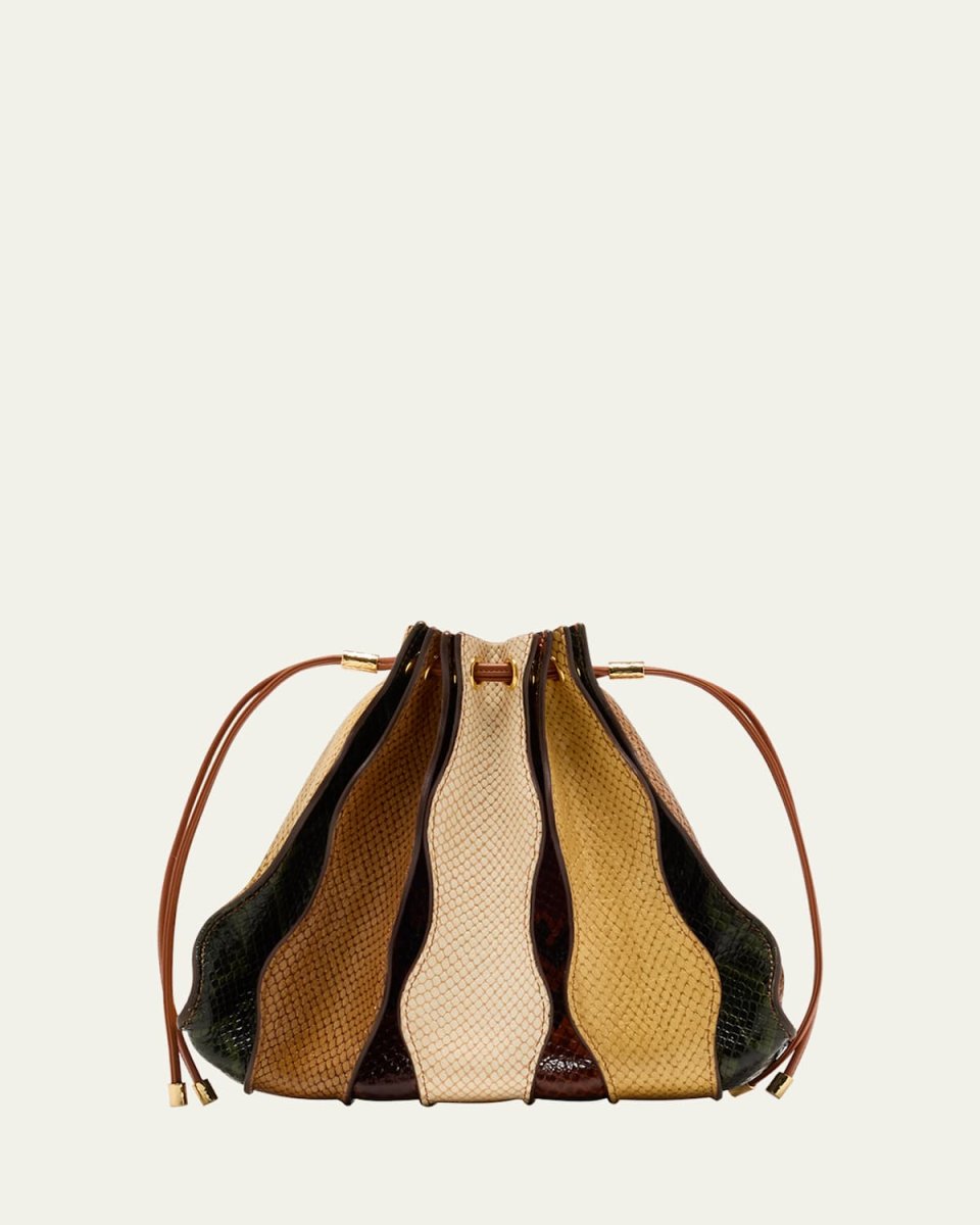 Adria Pleated Wave Snake-Print Crossbody Bag