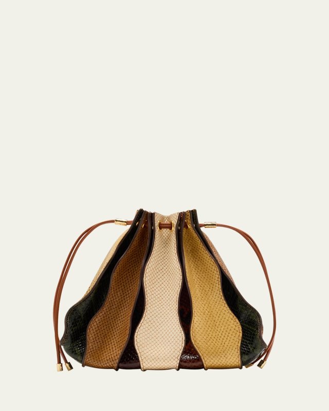 Adria Pleated Wave Snake-Print Crossbody Bag
