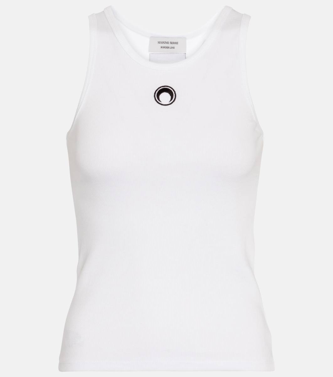 Marine Serre Ribbed-knit cotton-blend tank top