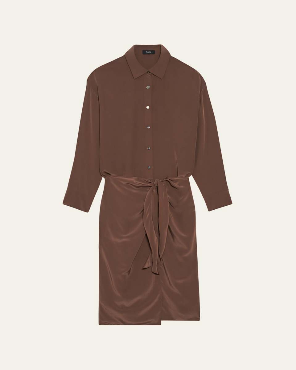 Sarong Wrap-Skirt Knee-Length Shirtdress