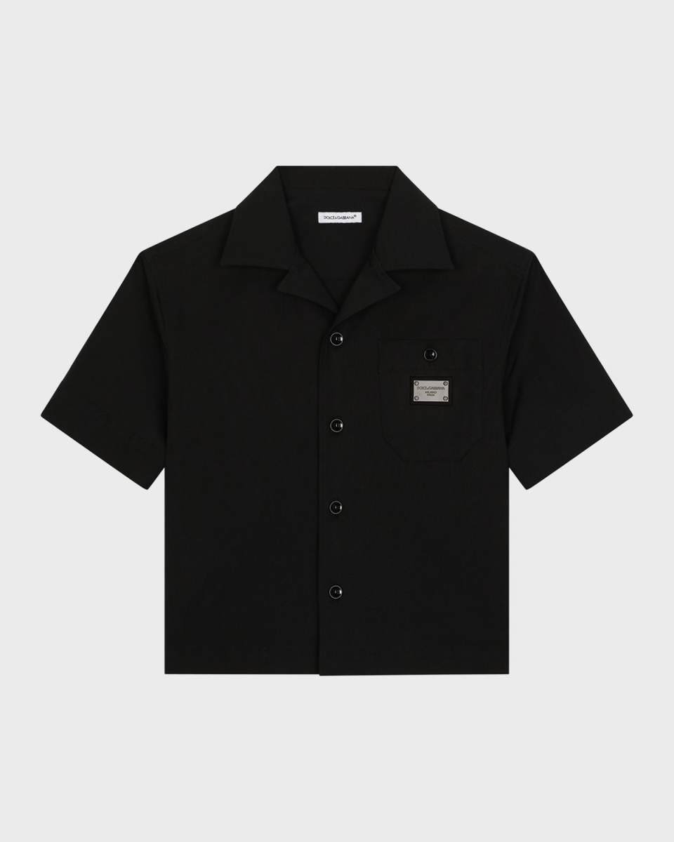 Boy's Button Down Logo Plaque Shirt, Size 8-14
