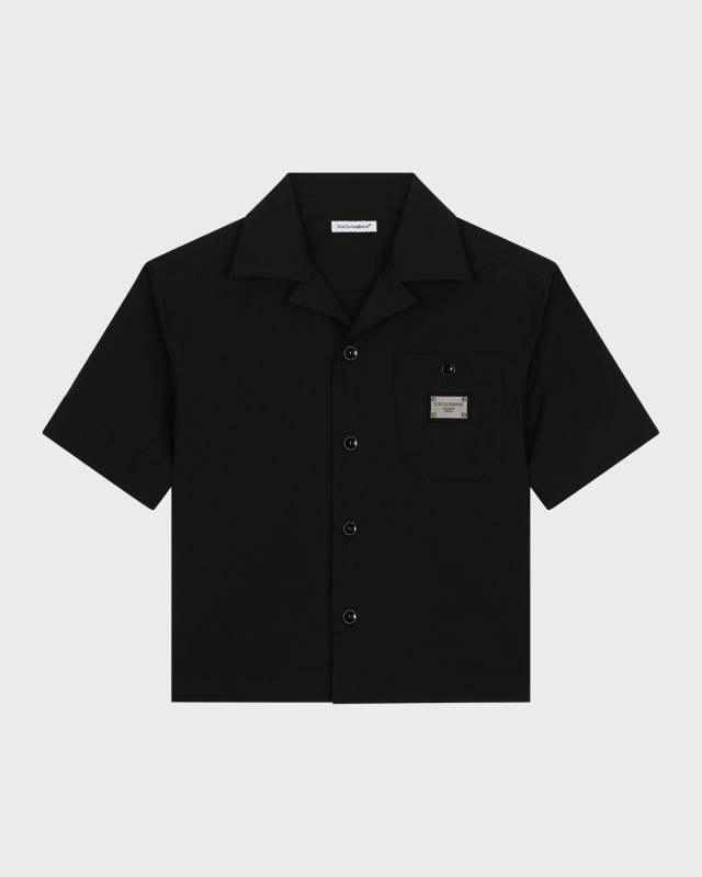 Boy's Button Down Logo Plaque Shirt, Size 8-14